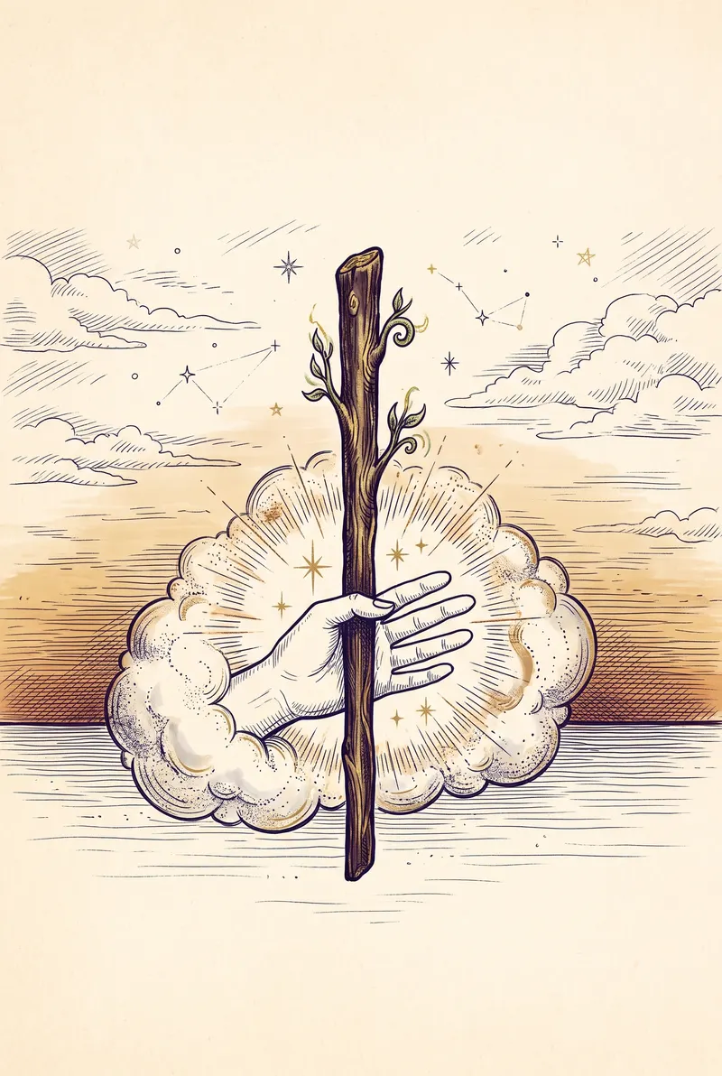 Ilustração da carta Ás de Bastões, naipe de Bastões