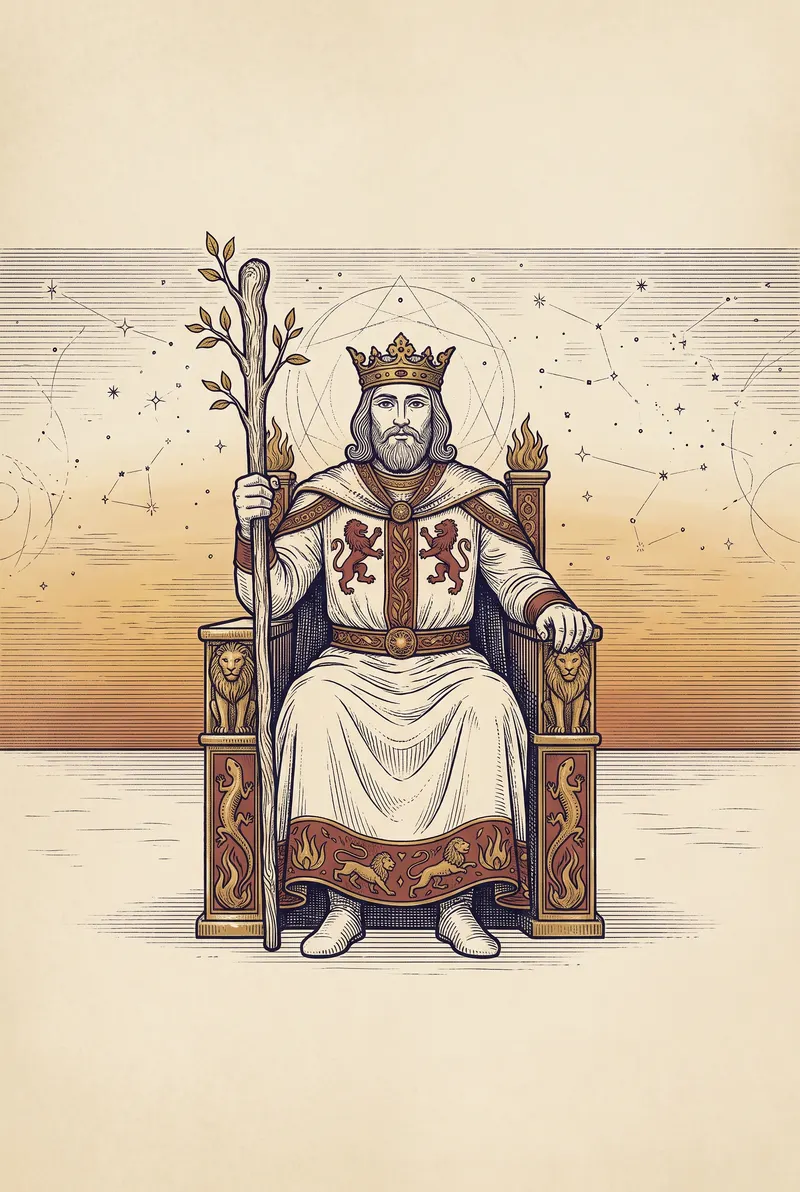 Ilustração da carta Rei de Bastões, naipe de Bastões