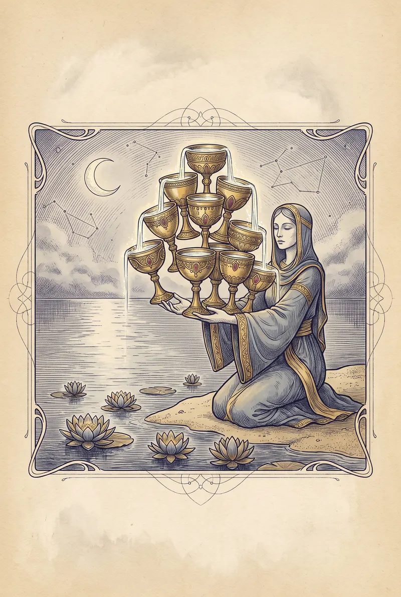 Ilustração da carta Dez de Copas, naipe de Copas
