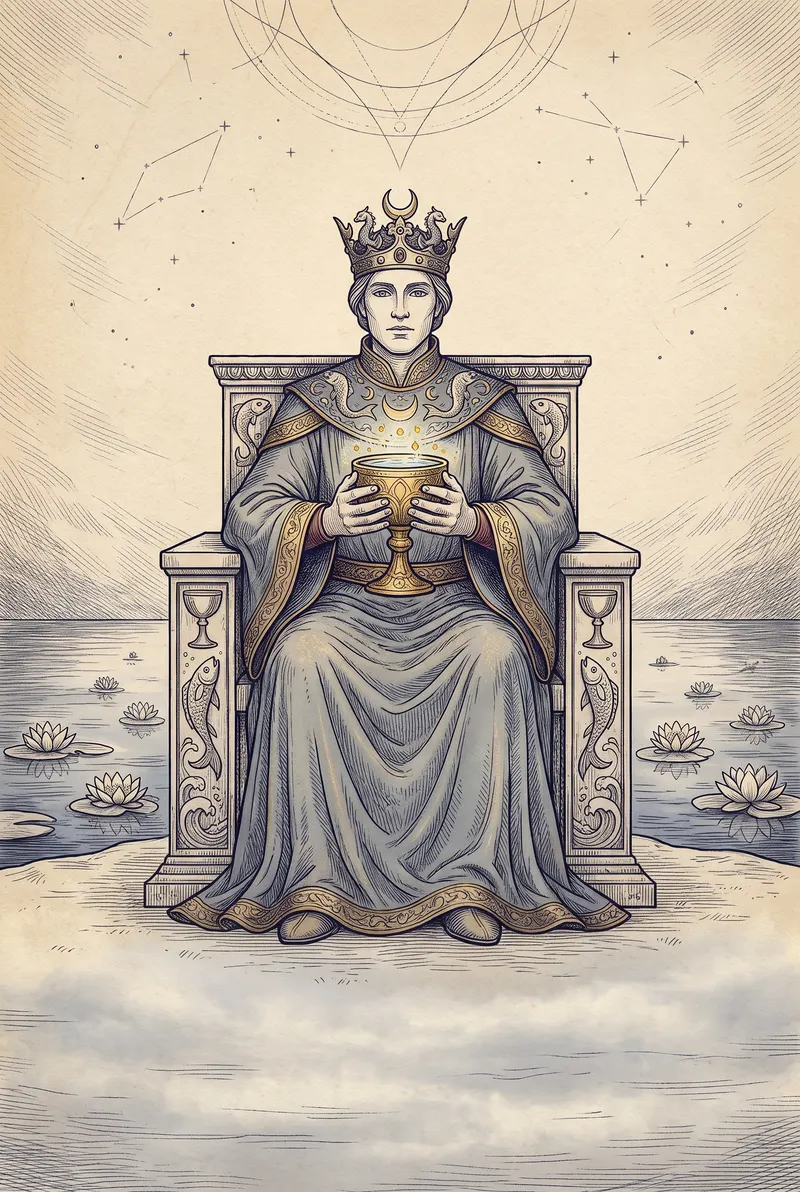 Ilustração da carta Rei de Copas, naipe de Copas