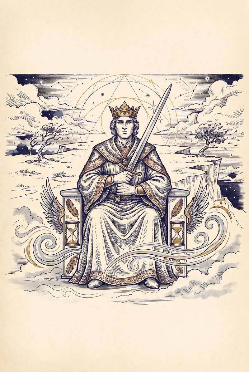 Ilustração da carta Rei de Espadas, naipe de Espadas