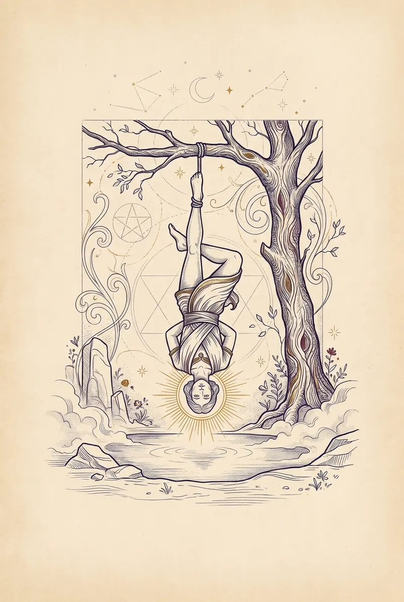 Ilustração da carta O Enforcado