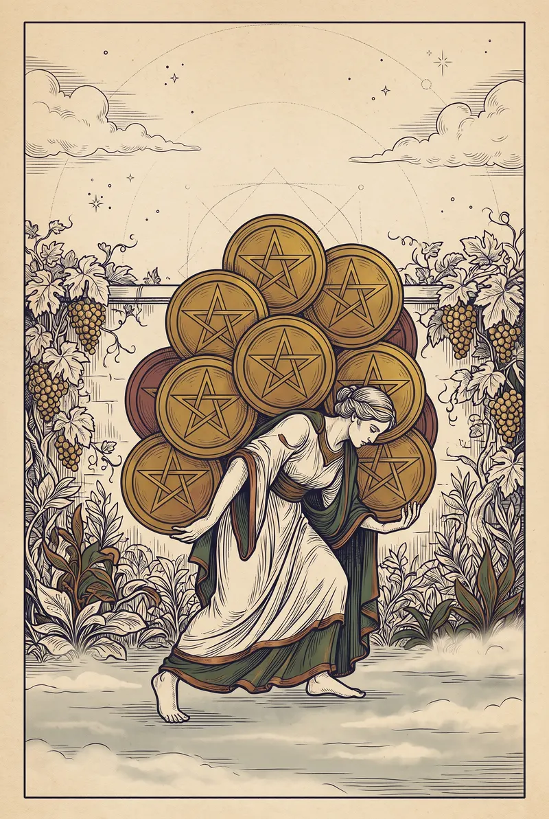 Ilustração da carta Dez de Ouros, naipe de Ouros