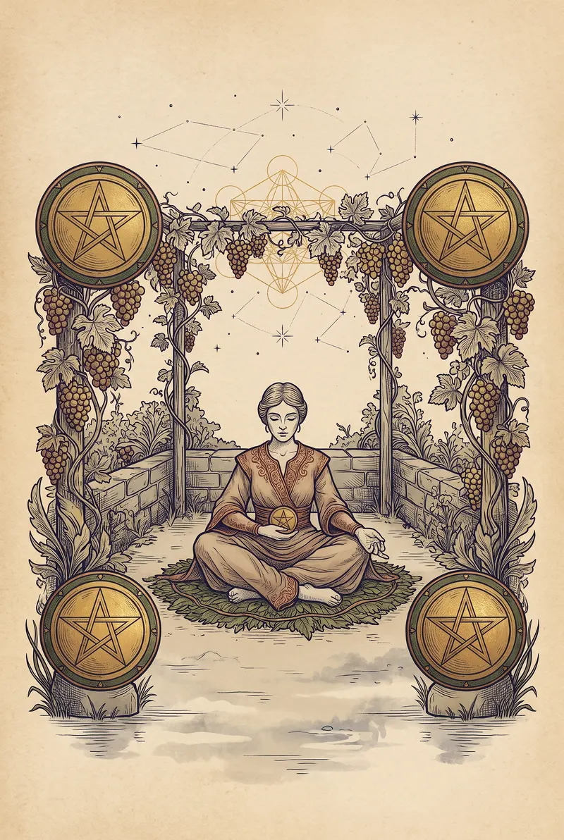 Ilustração da carta Quatro de Ouros, naipe de Ouros