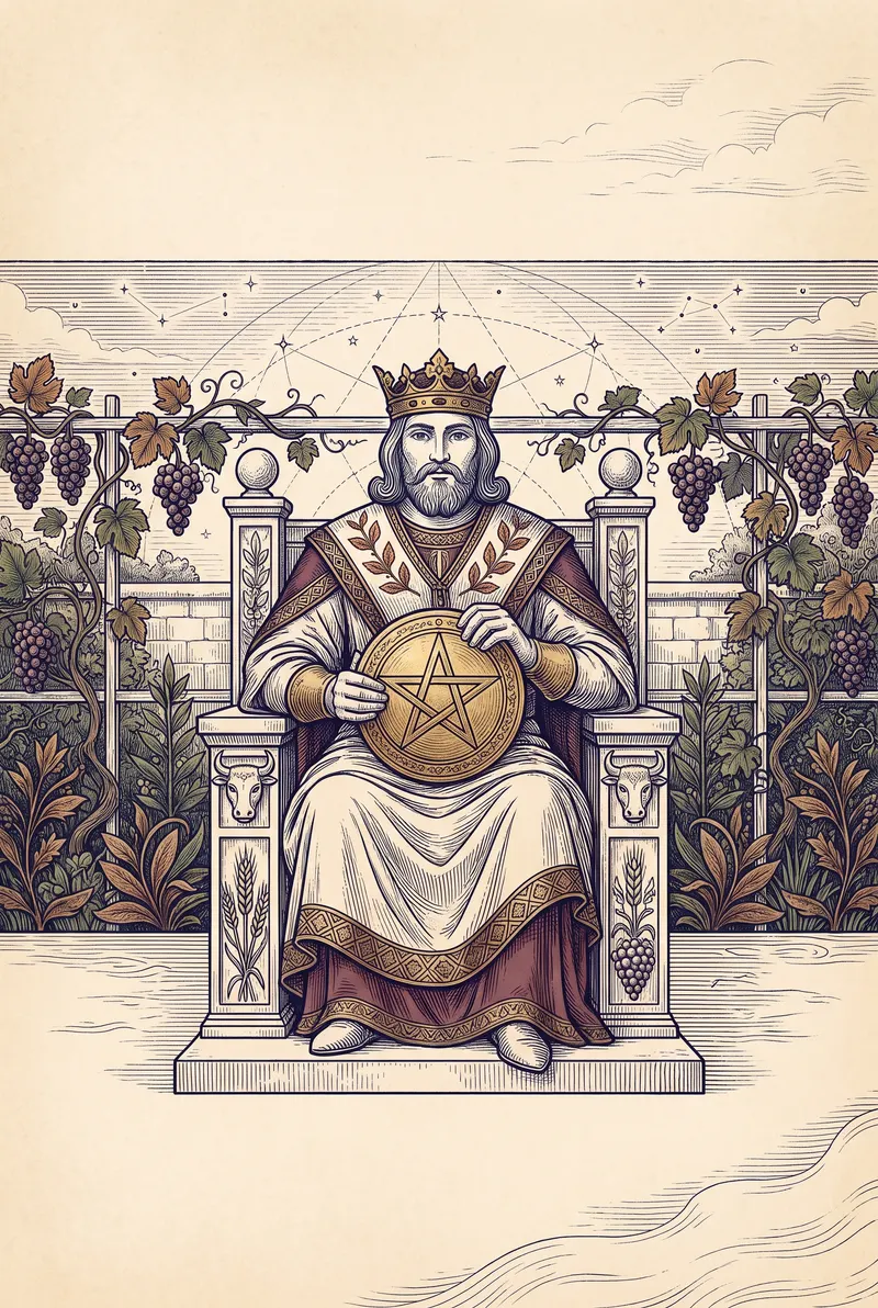 Ilustração da carta Rei de Ouros, naipe de Ouros